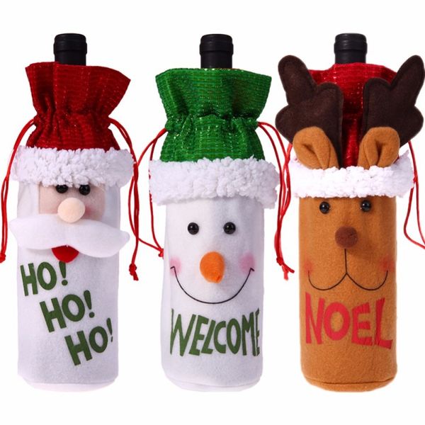 Bolsas protectoras para botellas de vino, adornos navideños para el hogar, Papá Noel, muñeco de nieve, decoración navideña para cena, decoración de Año Nuevo Natal