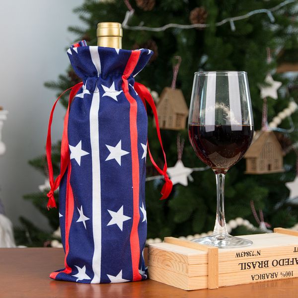 Housse de bouteille de vin pour 4 juillet cordon de serrage bouteille de vin couverture sac cadeau pour fête patriotique dîner décoration de Table