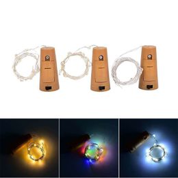 Wijnfles LED -snaren kurk Fairy Lights Bottle Stopper 1m 2m Zilver draadteken Lichten Batterij Powered Kerstbasis Decor Crestech