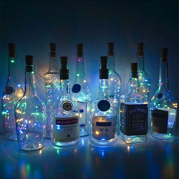 Bouteille de vin lumières LED cordes forme de liège fil d'argent coloré fée Mini guirlandes lumineuses bricolage fête décor noël Halloween mariage USALIGHT