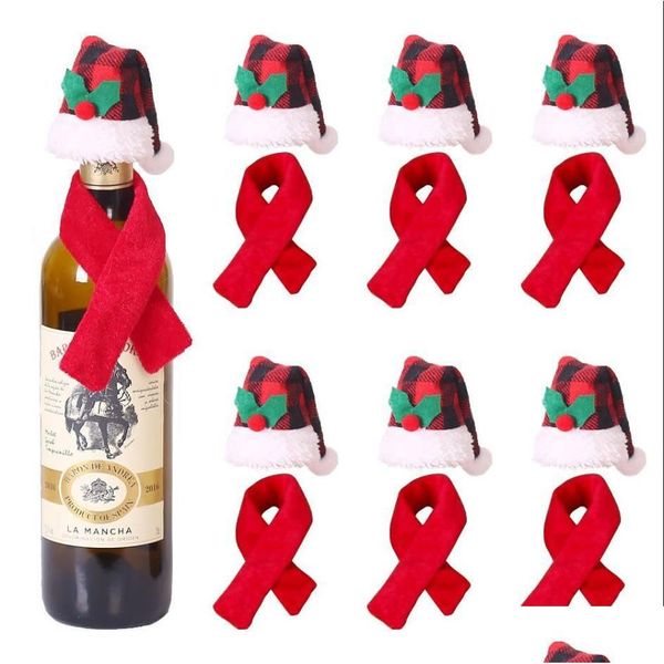 Botella de vino Bufanda Sombrero Conjunto Decoraciones navideñas Adorno creativo Sombreros Traje de dos piezas El Restaurante Diseño Venta al por mayor Entrega de gota Dhreu