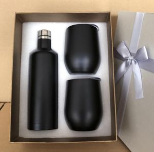 Conjunto de botellas de vino con dos vasos de 12 oz Botellas de acero inoxidable con taza en forma de huevo Regalo de vidrio de vacío aislado Envío marítimo Jnqcn