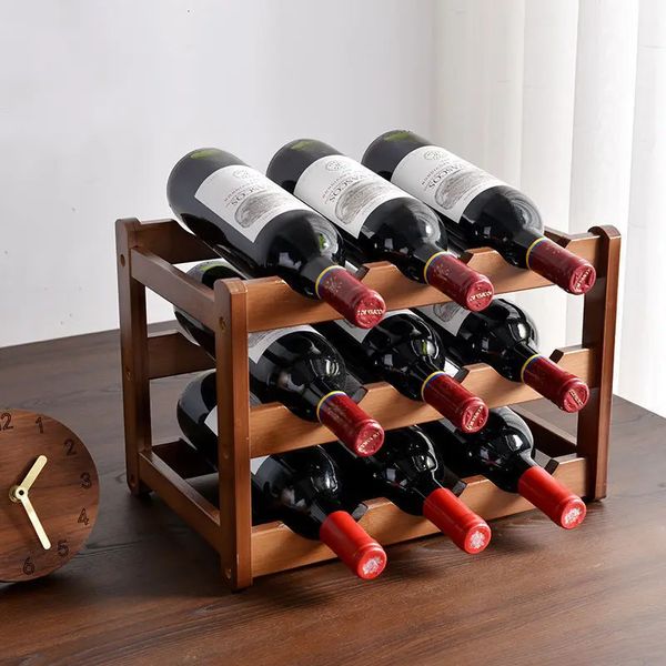 Bouteille de vin Vintage en bois support d'armoire porte-étagère autoportant Barware supports de rangement maison Bar Gadgets 240111