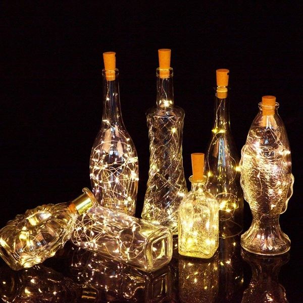 Bouteille de vin avec liège 20LED Bouteille Lumières Batterie Liège pour la fête de mariage Noël Halloween Bar Décor blanc chaud chaîne led Y200903