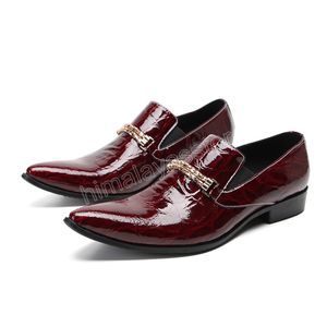 Couleur vin peau de Crocodile hommes mariage sans lacet chaussures habillées en métal conception en cuir véritable hommes Fomer appartements Zapatos Para Hombres