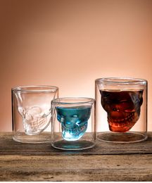 Tasse à café Double couche Transparent cristal tête de crâne tasse en verre pour ménage whisky vin Vodka Bar Club bière verre à vin