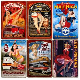 Wijn Diva Tinnen Tekenen Treinvliegtuig Vintage Metalen Wanddecor voor Bar Pub Club Garage Man Cave Poster Pin Up Girl Retro Plaque 20x30cm WO3