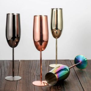 Copa de vino de acero inoxidable, juego de flautas de champán elegantes, una variedad de colores para bodas y fiestas 0206