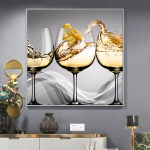 Copa de vino con barco dorado, lienzo impreso, pintura para comedor y cocina, decoración moderna para el hogar, imágenes artísticas de pared, Cuadros de decoración