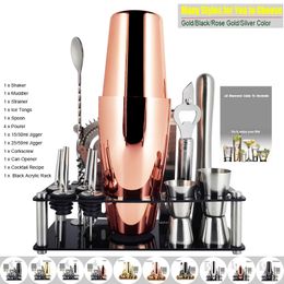 Verres à vin 1 14 Pcs / set 600ml 750ml En Acier Inoxydable Cocktail Shaker Mixer Boisson Barman Navigateur Kit Bars Set Outils Avec Rack Stand 230508