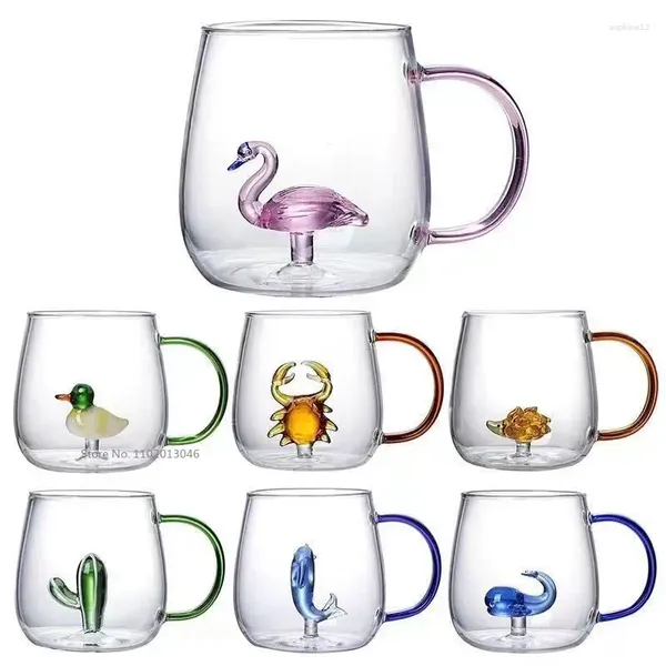 Verres à vin 1/2PC 3D verre animal Transparent Borosilicate avec poignée tasse petit déjeuner lait tasse à café jus modélisation tasses en gros