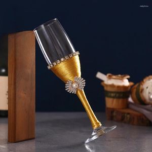 Vers à vin 1 paire de mariage doré décor créatif décor gobelet or verre stemware en dentelle en dentelle tasse de tasse de boîte cadeau Champagne