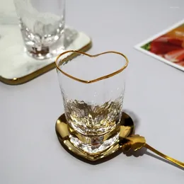 Verres à vin 1 pièce 200 ml 7 oz créatif motif marteau sans plomb forme de coeur belle tasse en verre transparent avec tasses à jante dorée pour les amoureux