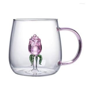 Verres à vin 1 PC 400 ml 13 oz créatif 3D Cactus Rose canard flamant rose Animal tasse en verre d'eau tasse avec poignée pour filles enfants amoureux cadeau de mariage