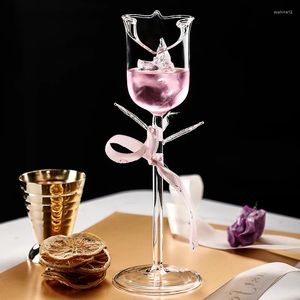 Verres à vin 1 pc 75 ml 2,5 oz verre en forme de rose transparente avec feuilles Cocktail Gift pour les amoureux de la table de barre de mariage