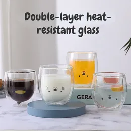 Wijnglazen 1 Pc Creatieve INS Koffiemok Dubbelwandige Melkbeker Leuke Glas Kawaii Sap Vaso Gato Oso Taza Doble Cristal Valentijnsdag Cadeau