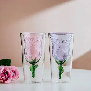 Wijnglazen 1 stuk 200 ml roze glas hittebestendig binnen roze blauw gevormd dubbelwandig water melk koffiekopje cadeau