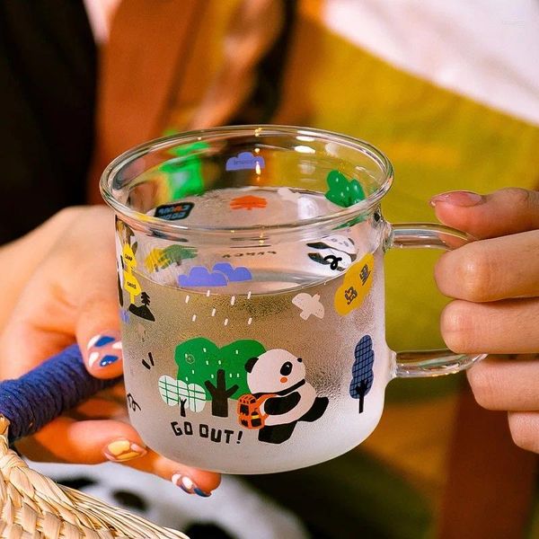 Verres à vin 1 pièce 380ml Panda verre tasse à café haute température résistant à la chaleur mignon ménage lait tasse eau avec poignée