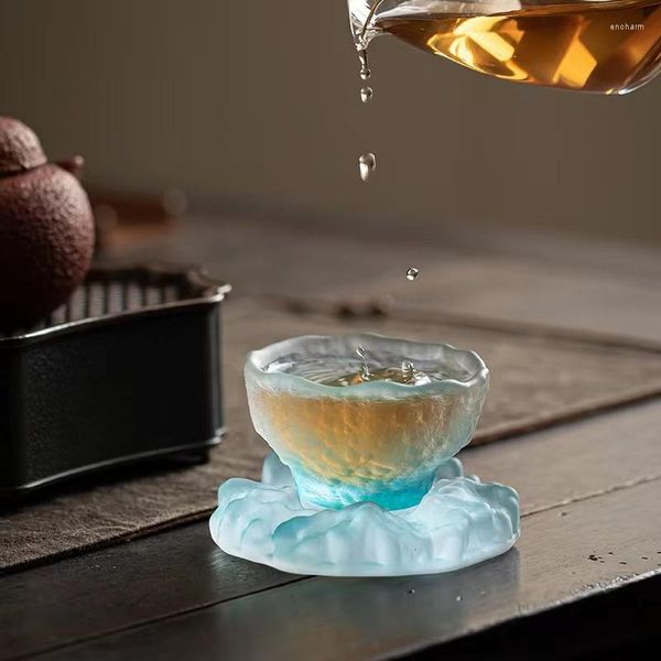 Copas de vino 1 Juego de taza de té pequeña esmaltada antigua, vaso transparente de sake japonés de un solo maestro