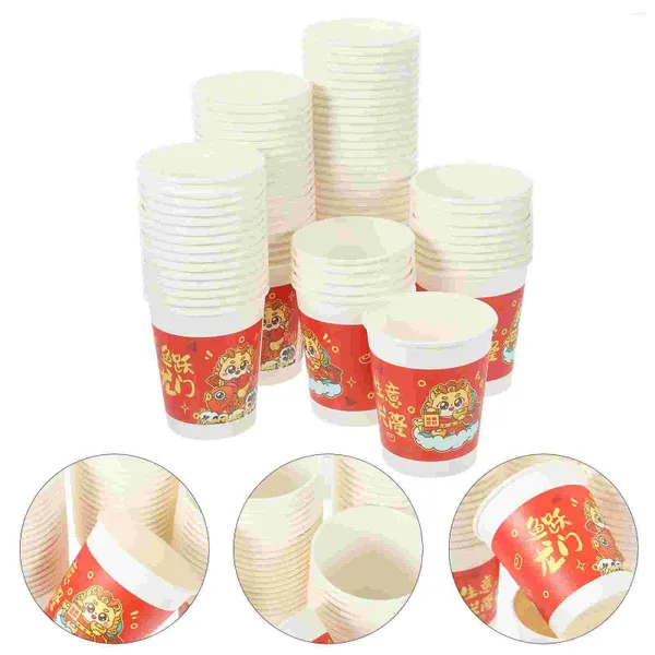 Copas de vino, 100 Uds., vasos de papel, utensilios para servir banquetes, vajilla del año chino, tazas de café