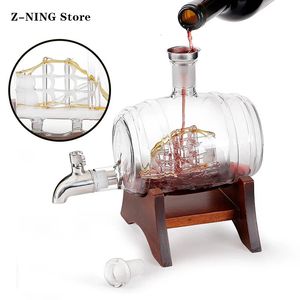 Verres à vin 1000 ml créatif forme de baril distributeur de vin en verre porte-bouteille de vin verre de whisky ensemble de vin carafe à vin verre soufflé à la main 231115