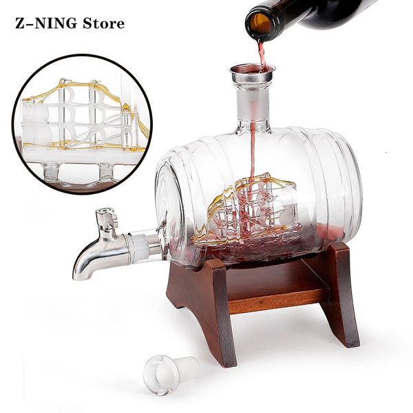 Casas de vino 1000ml Carril de barril Dispensador de vino Class Bottle Bottle Bottle Whisky Glass Juego de vino Decantador Classas a mano 230814