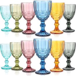 Wijnglazen 10 oz gekleurde glazen beker met stengel 300 ml vintage patroon emed romantische drinkware voor feest bruiloft druppel delive 0418