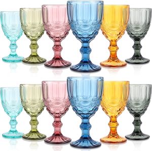 Copas de vino Copa de vidrio coloreada de 10 oz con tallo 300 ml Diseño vintage En relieve Vasos románticos para fiesta Boda Drop Delive