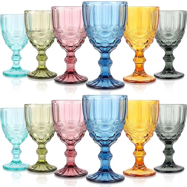 Casas de vino de 10 oz Copleta de vidrio de color vástago de 300 ml Vintage EMED Romantic Drinkware para fiesta de boda Delive 0418