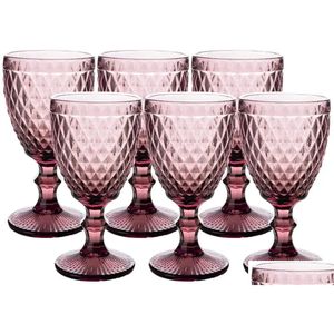 Verres à vin 10oz Gobelets en verre vintage en relief à tige colorée à boire Fy5509 JY08 Drop Livraison Maison Jardin Cuisine Bar à manger Dri Dhqhv