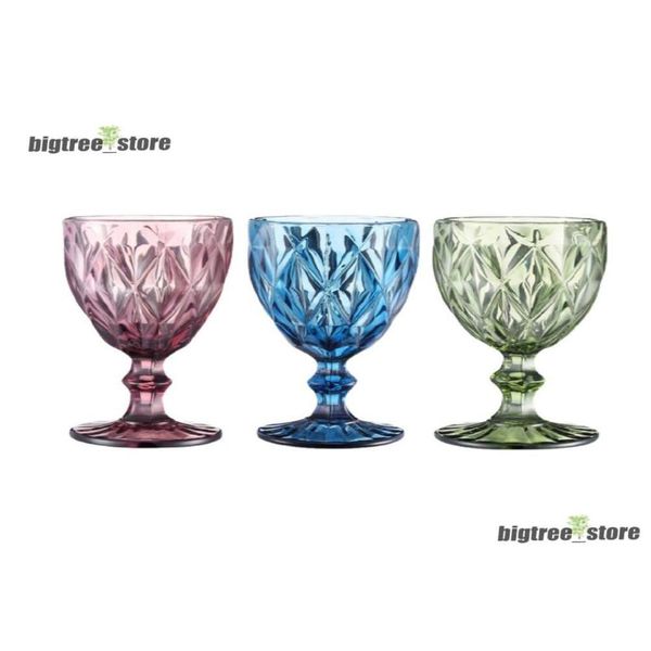 Verres à vin Verres à vin 10 oz Gobelet en verre coloré avec tige 300 ml Motif vintage en relief Verres romantiques pour fête de mariage 38934 Dh40R