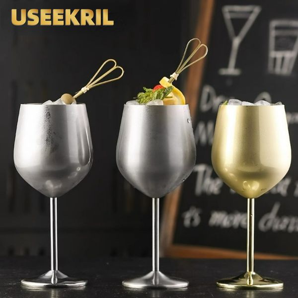 Verres à vin 124 Pcs En Acier Inoxydable Creative Gobelet En Métal Rouge 500 Ml Verre De Champagne Cocktail Bar Accessoires De Fête 230731