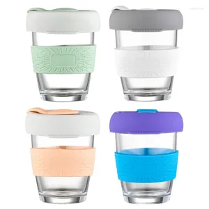 Verres à vin 12oz/350ml, tasse à café Portable et pratique, tasse de voyage en verre anti-fuite, couvercle en Silicone K0