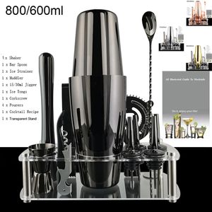 Verres à vin 12pcs Noir Or Rose 800 750 600 ml Boston Shakers Barman Kit Cocktail Shaker Set Bar Mélangeur Outils Avec Support Recette 230906