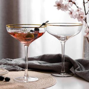 Wijnglazen 150 ml Art Outline in gouden schotelvorm Champagne Glazen loodvrije kristallen goblet cocktail dessert cup rood roze drinkware