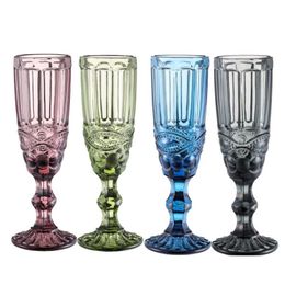 Wijnglazen 150 ml wijnglazen beker gekleurd glas met steel Vintage patroon reliëf romantisch drinkgerei slank 200 mm hoogte Tumbl Dh95C