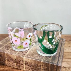 Copas de vino 155 ml de tazas de vidrio pintadas a mano Peony Bell Orchids Patrón de cumpleaños pintado a mano transparente