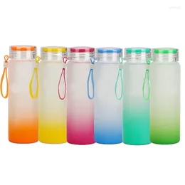 Wijnglazen 17oz Frosted ombre gradiëntglas water fles leeg sublimatie magere rechte tuimelaar met deksel en draagriem voor cadeau