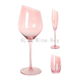 Wijnglazen 180 480 ml Schuine Crystal Glass Goblet Pink Red Champagne Whisky Vodka Cup Holiday Fashion Cadeau 230113