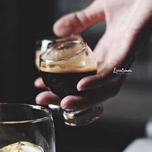 Verres à vin 1 pc 200 ml Café Espresso Tasse Type De Tambour Mini Verre À Fond Épais Whisky Pour Barista