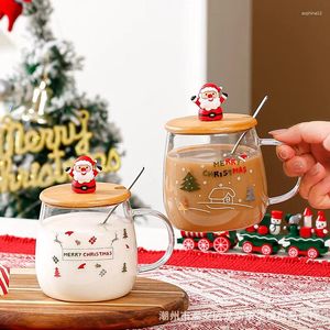 Copas de vino 1 pieza Regalo de Navidad Taza de cristal de Papá Noel Linda Oficina en casa Café Leche Té Jugo Desayuno Taza transparente con tapa y pajita