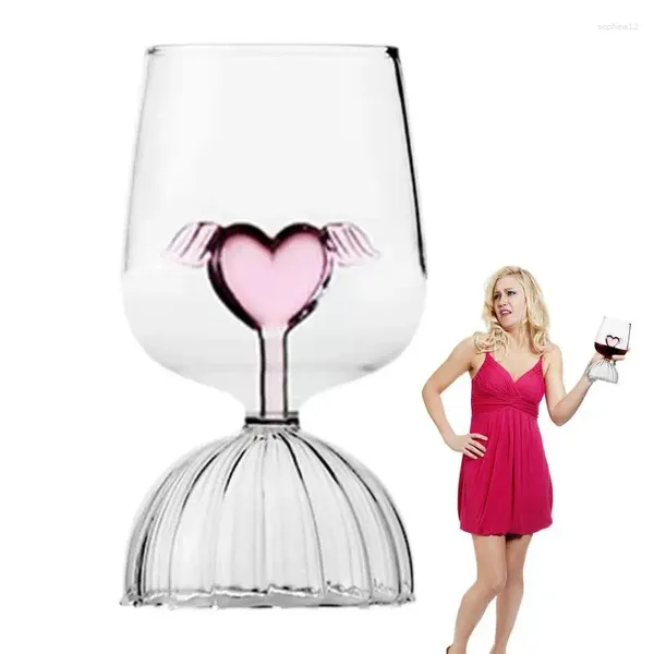 Copas de vino 1 pieza Creative 3D Pink Glass Love Heart incorporado Copa blanca roja Copa de champán Beber para un regalo encantador