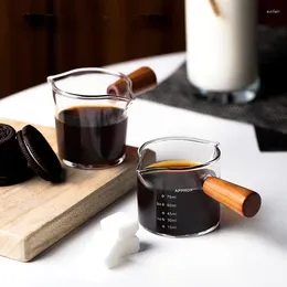 Copas de vino, taza medidora de vidrio, mango de madera artesanal, leche expreso, café, jarra transparente, suministros, taza medida de cocina, 1 ud.