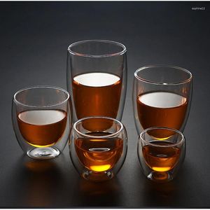 Verres à vin 1pc en verre double en verre à chaleur à chaleur bière expresso tasse tas de tas de whisky faits à la main