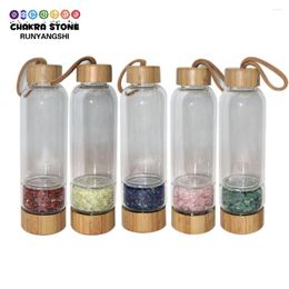 Verres à vin 1pc artisanat en pierre naturelle quartz irrégularité des bouteilles d'eau en verre de gravier avec des pierres à boire tasse de couvercle en bois cadeau de guérison