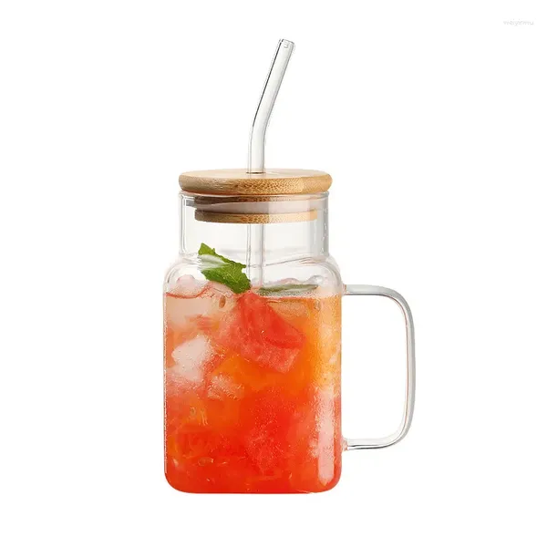 Copas de vino, taza de jugo Simple, taza de vidrio de ML, tapa de té de burbujas y paja, barra de agua de leche transparente, regalo para amantes, 1 ud.