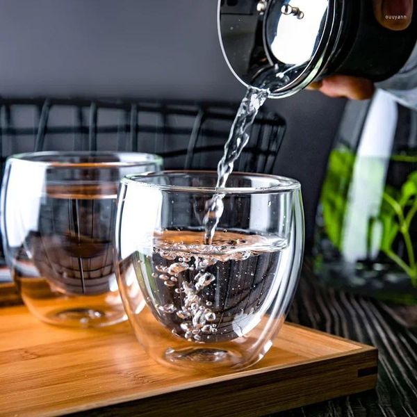 Verres à vin 1 pièces 80ML Double paroi verre tasse à thé Transparent café lait eau tasse haute Borosilicate Drinkware ensemble