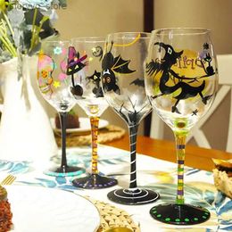 Verres à vin 1 pièces dessin animé peint à la main verres à vin sans plomb Champagne verre flûte verre tasse maison Bar Halloween fête Drinkware cadeaux Q231115