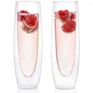 Verres à vin 2/6 pièces 150Ml Champagne ensemble Double paroi verre tasse sans pied mousseux Transparent flûte pour mariage
