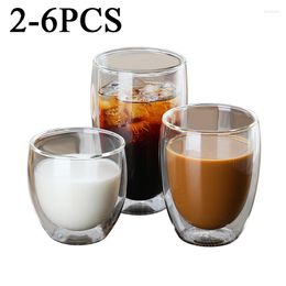 Wijnglazen 2-6 stks Dubbele laag geïsoleerde Cup Anti-Koude koffie Melk drank Mok Glas Bamboo Deksel transparant drinkware geschenk